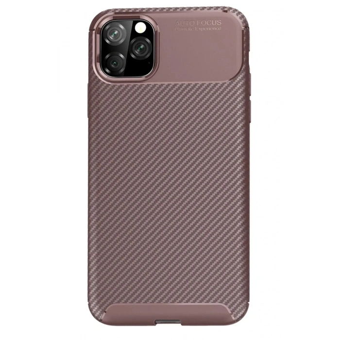 Mey İthalat®  iPhone 11 Pro Kılıf Auto Focus Karbon Kapak - Kahverengi