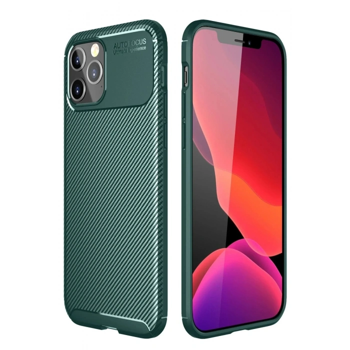 Mey İthalat®  iPhone 11 Pro Kılıf Auto Focus Karbon Kapak - Yeşil