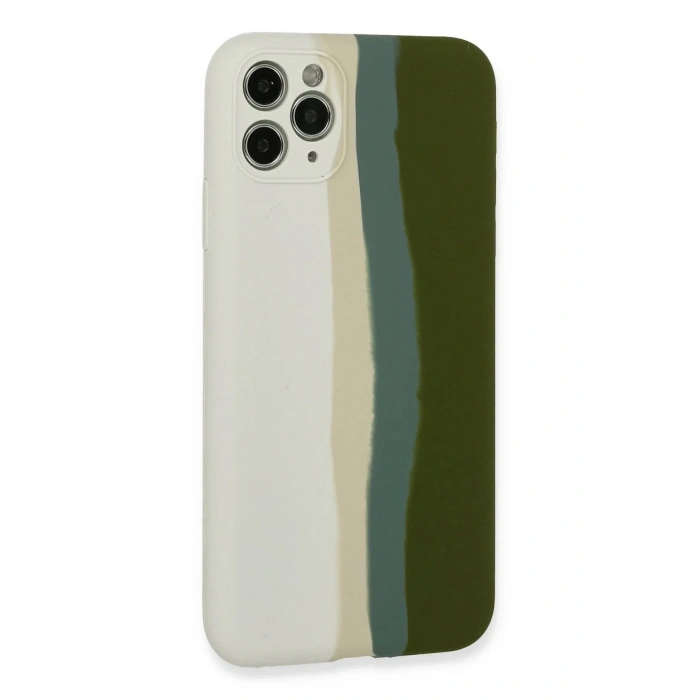Mey İthalat®  iPhone 11 Pro Kılıf Ebruli Lansman Silikon - Beyaz-Yeşil