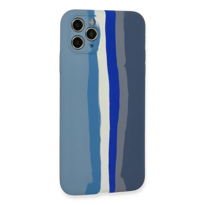 Mey İthalat®  iPhone 11 Pro Kılıf Ebruli Lansman Silikon - Mavi-Gri
