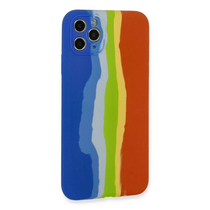 Mey İthalat®  iPhone 11 Pro Kılıf Ebruli Lansman Silikon - Mavi-Turuncu