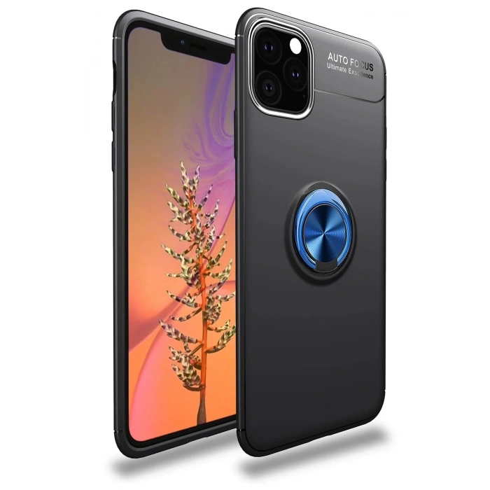 Mey İthalat®  iPhone 11 Pro Kılıf Range Yüzüklü Silikon - Siyah-Mavi