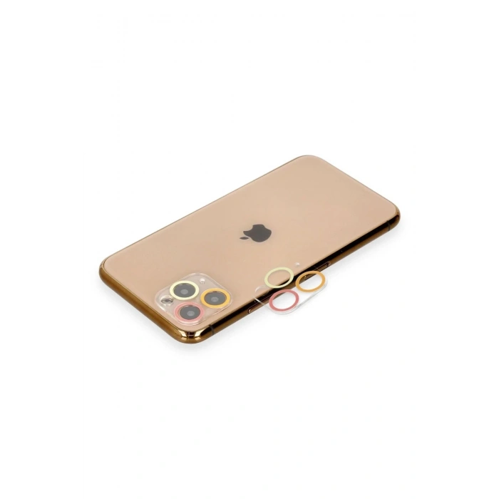 Mey İthalat®  iPhone 11 Pro Max Renkli Kamera Lens Koruma Cam - Turuncu-Kırmızı