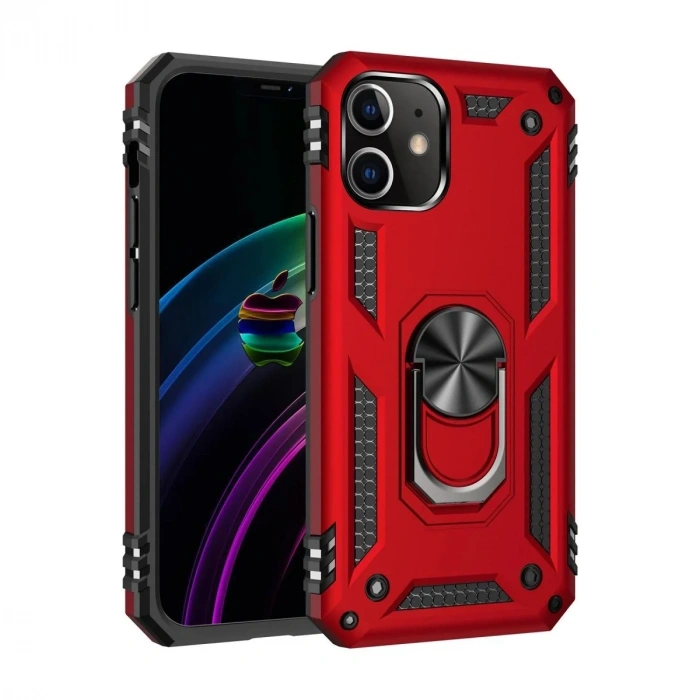 Mey İthalat®  iPhone 12 Mini Kılıf Sofya Yüzüklü Silikon Kapak - Kırmızı