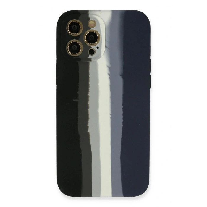 Mey İthalat®  iPhone 12 Pro Kılıf Ebruli Lansman Silikon - Siyah-Lacivert
