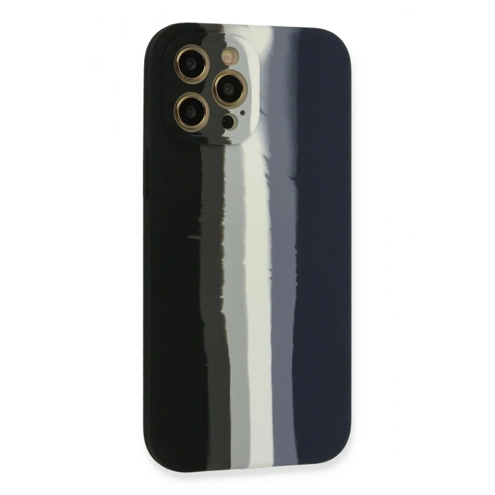 Mey İthalat®  iPhone 12 Pro Kılıf Ebruli Lansman Silikon - Siyah-Lacivert