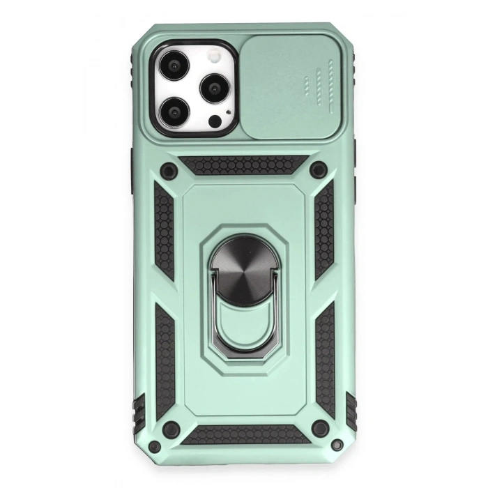 Mey İthalat®  iPhone 12 Pro Max Kılıf Pars Lens Yüzüklü Silikon - Yeşil