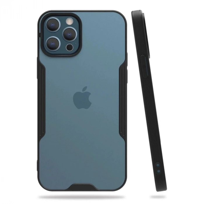 Mey İthalat®  iPhone 12 Pro Max Kılıf Platin Silikon - Siyah