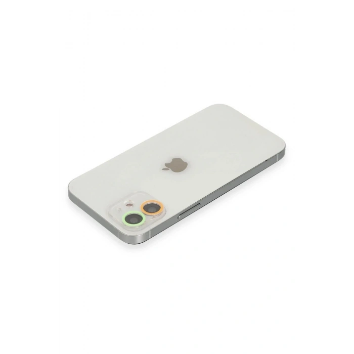 Mey İthalat®  iPhone 12 Renkli Kamera Lens Koruma Cam - Turuncu-Yeşil
