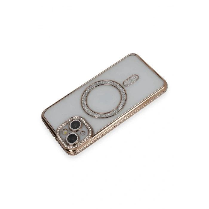 Mey İthalat®  iPhone 13 Kılıf Joke Simli Magneticsafe Kılıf - Gold