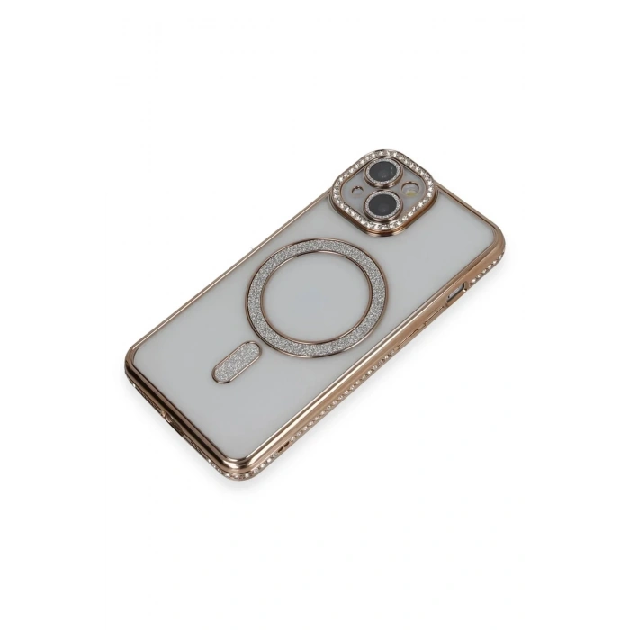 Mey İthalat®  iPhone 13 Kılıf Joke Simli Magneticsafe Kılıf - Gold