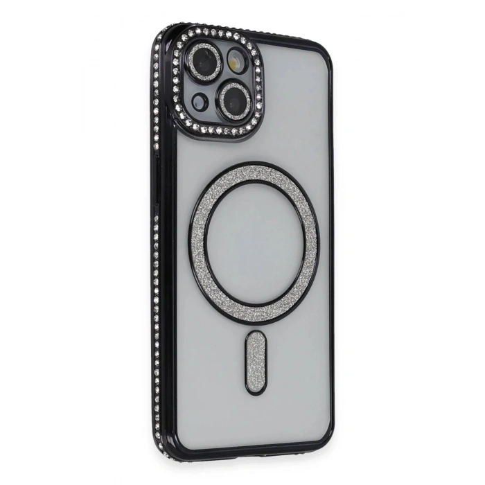 Mey İthalat®  iPhone 13 Kılıf Joke Simli Magneticsafe Kılıf - Siyah
