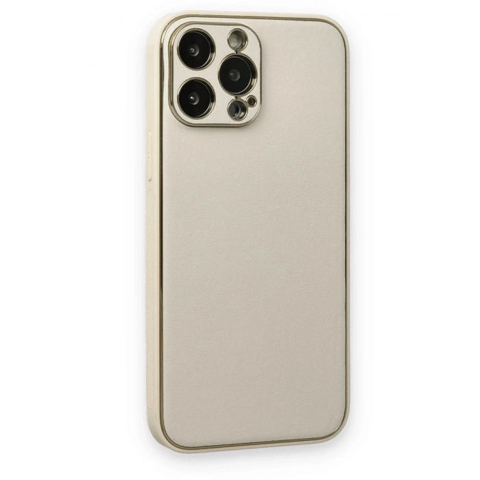 Mey İthalat®  iPhone 13 Pro Kılıf Coco Deri Silikon Kapak - Beyaz
