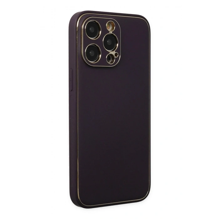 Mey İthalat®  iPhone 13 Pro Kılıf Coco Deri Silikon Kapak - Derin Mor