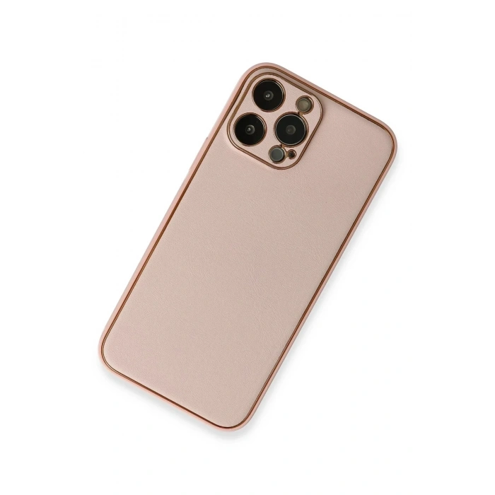 Mey İthalat®  iPhone 13 Pro Kılıf Coco Deri Silikon Kapak - Pembe