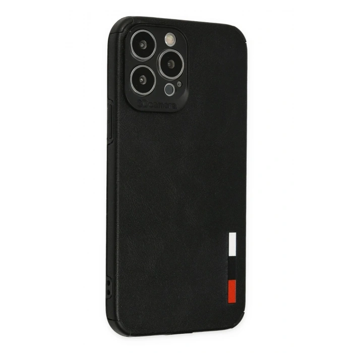 Mey İthalat®  iPhone 13 Pro Kılıf Loop Deri Silikon - Siyah