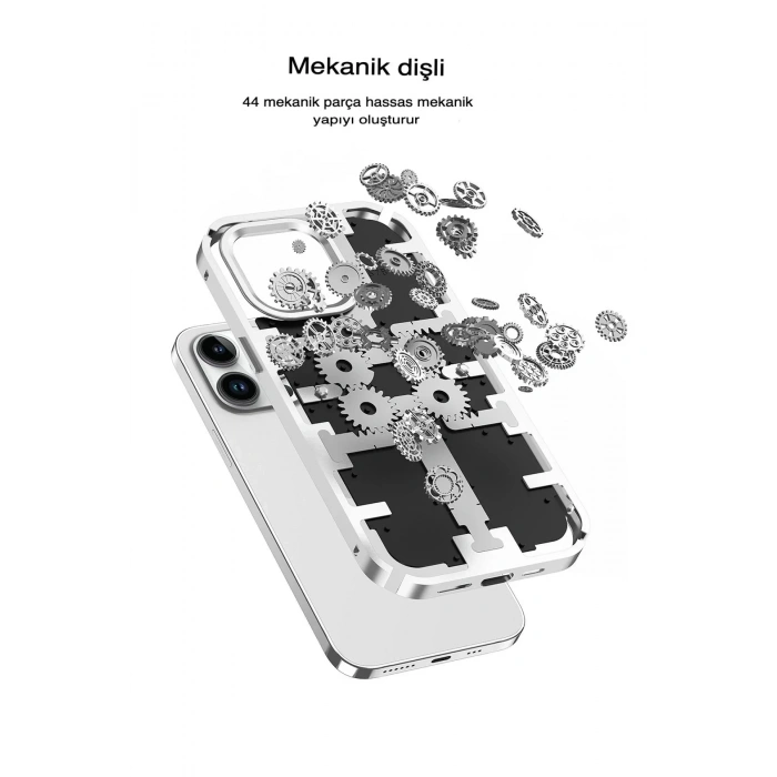 Mey İthalat®  iPhone 13 Pro Kılıf Mekanik Bumper Kapak - Gümüş