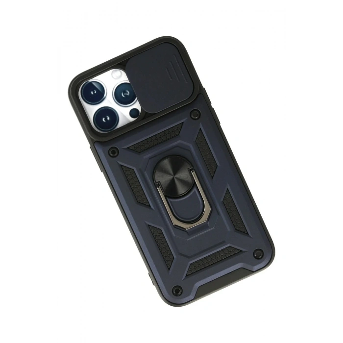 Mey İthalat®  iPhone 13 Pro Kılıf Pars Lens Yüzüklü Silikon - Lacivert