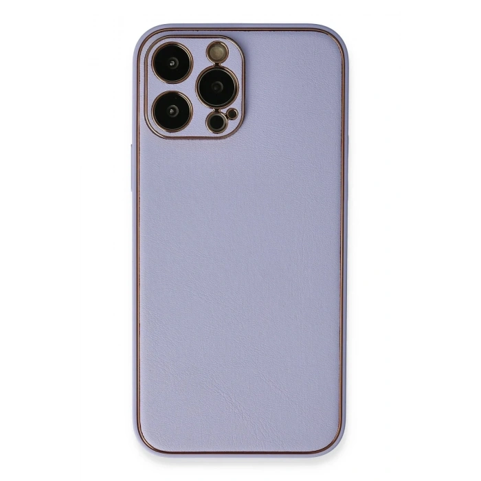 Mey İthalat®  iPhone 13 Pro Max Kılıf Coco Deri Silikon Kapak - Açık Lila