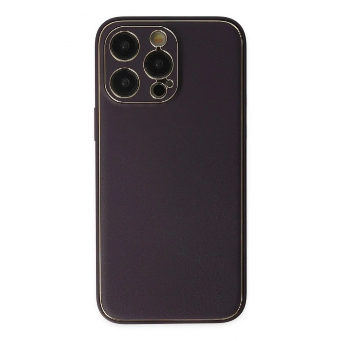 Mey İthalat®  iPhone 13 Pro Max Kılıf Coco Deri Silikon Kapak - Derin Mor