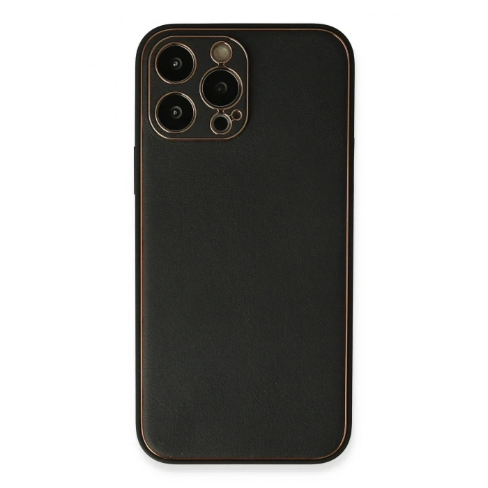Mey İthalat®  iPhone 13 Pro Max Kılıf Coco Deri Silikon Kapak - Siyah