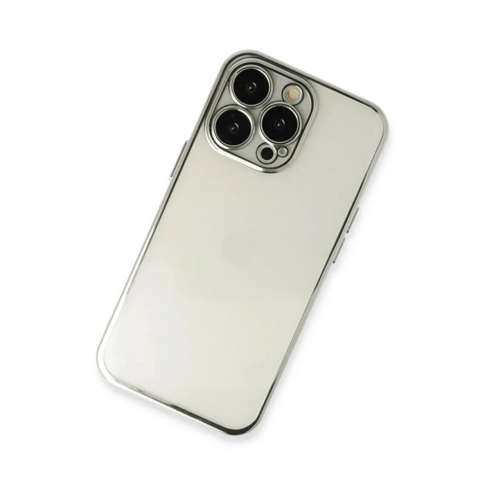 Mey İthalat®  iPhone 13 Pro Max Kılıf  Lensli Silikon - Gümüş