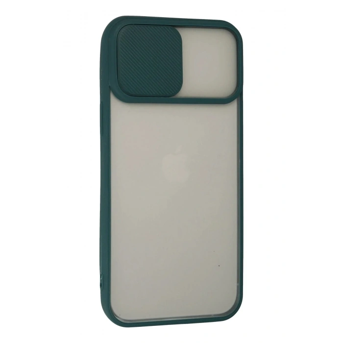 Mey İthalat®  iPhone 13 Pro Max Kılıf Palm Buzlu Kamera Sürgülü Silikon - Yeşil