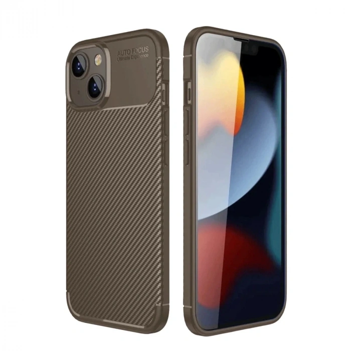 Mey İthalat®  iPhone 14 Kılıf Auto Focus Karbon Kapak - Kahverengi