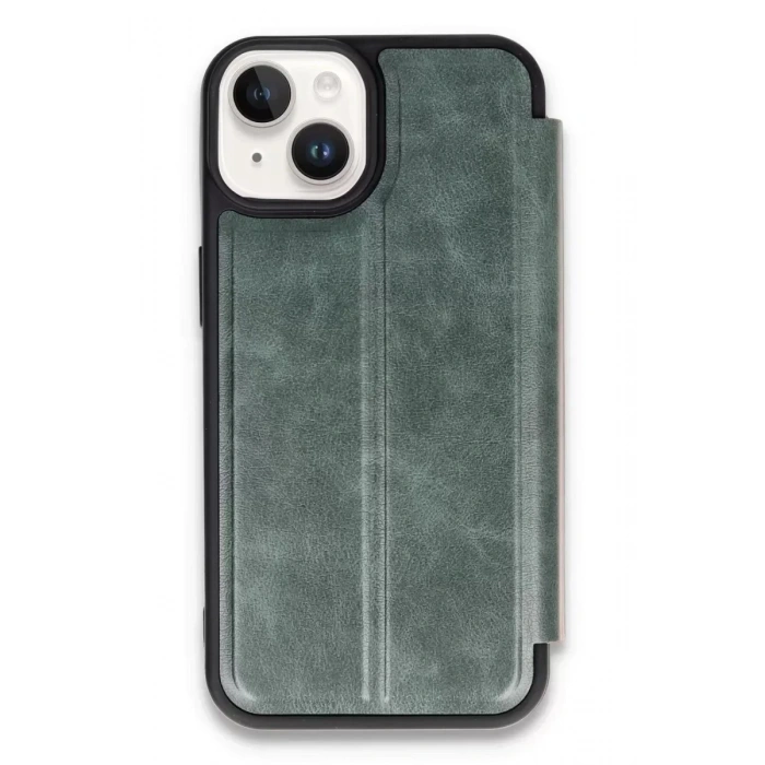 Mey İthalat®   iPhone 14 Kılıf Flip Cover - Koyu Yeşil