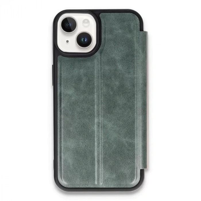 Mey İthalat®   iPhone 14 Kılıf Flip Cover - Koyu Yeşil