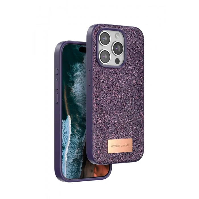 Mey İthalat®  iPhone 14 Pro Bright Simli Kapak - Derin Mor
