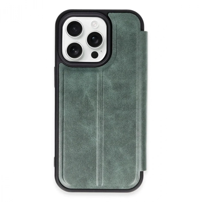 Mey İthalat®  iPhone 14 Pro Kılıf Flip Cover - Koyu Yeşil