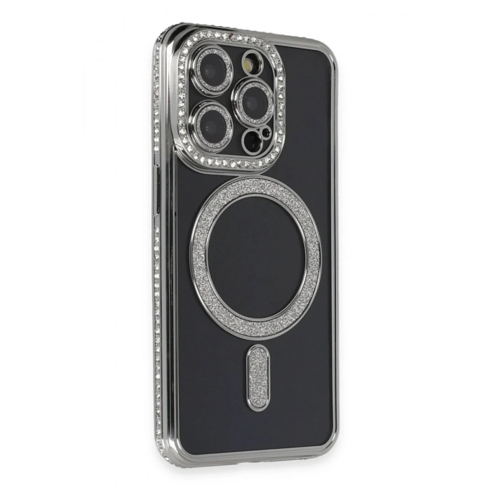 Mey İthalat®  iPhone 14 Pro Max Kılıf Joke Simli Magneticsafe Kılıf - Gri