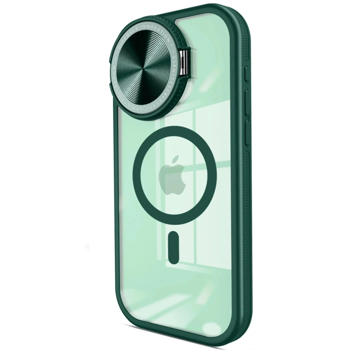 Mey İthalat®  iPhone 14 Pro Max Kılıf Teleskop Lens Magsafe Silikon Kapak - Koyu Yeşil