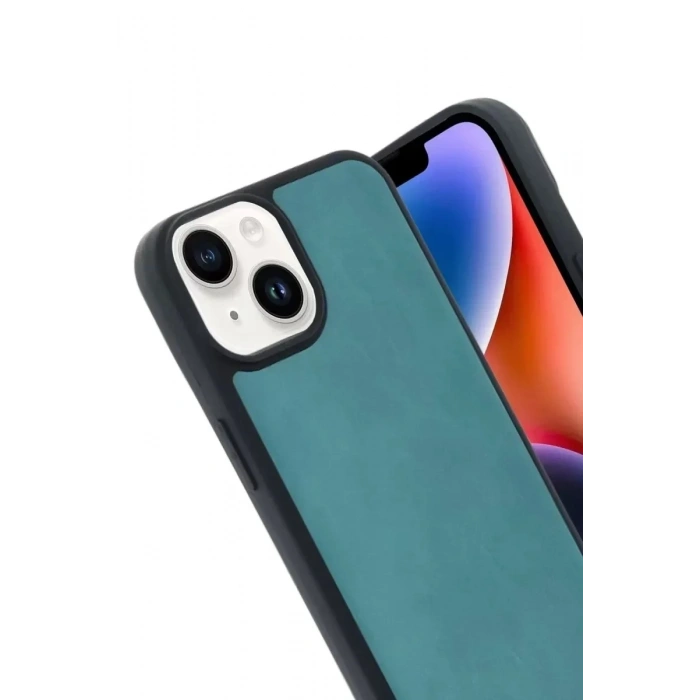 Mey İthalat®   iPhone 15 Kılıf Aras Deri Kapak - Açık Yeşil