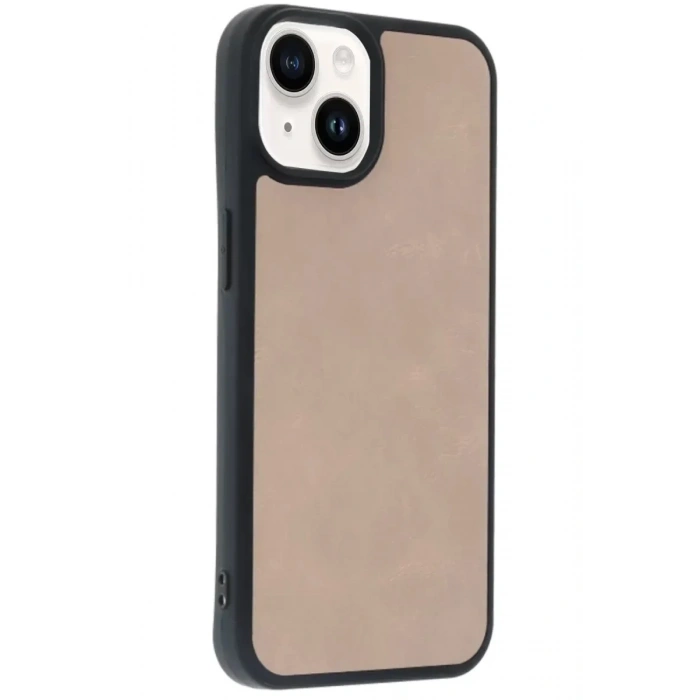 Mey İthalat®   iPhone 15 Kılıf Aras Deri Kapak - Pudra