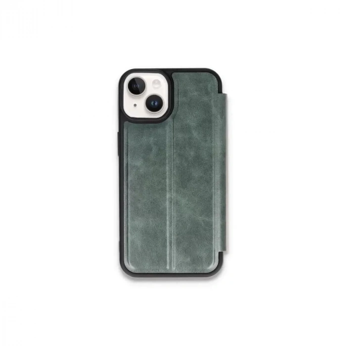 Mey İthalat®   iPhone 15 Kılıf Flip Cover - Koyu Yeşil