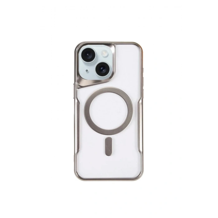 Mey İthalat®  iPhone 15 Plus Kılıf Boyi Magsafe Silikon Kapak - Gümüş