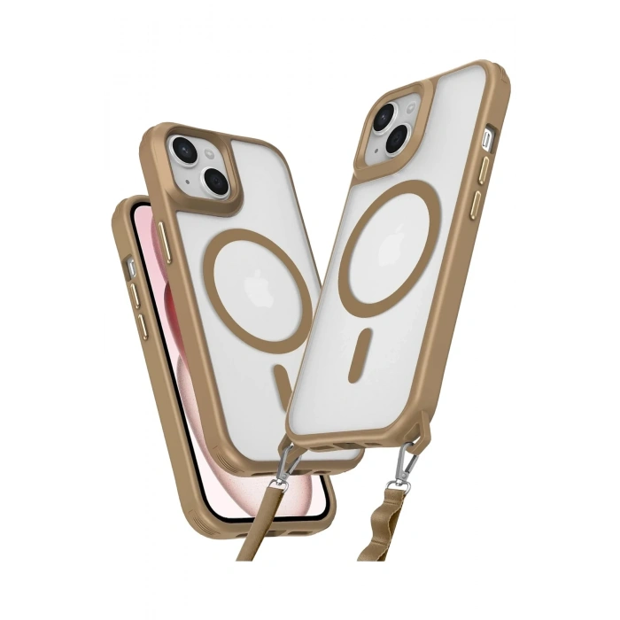 Mey İthalat®  iPhone 15 Plus Kılıf Enka Magsafe Silikon Kılıf - Desert