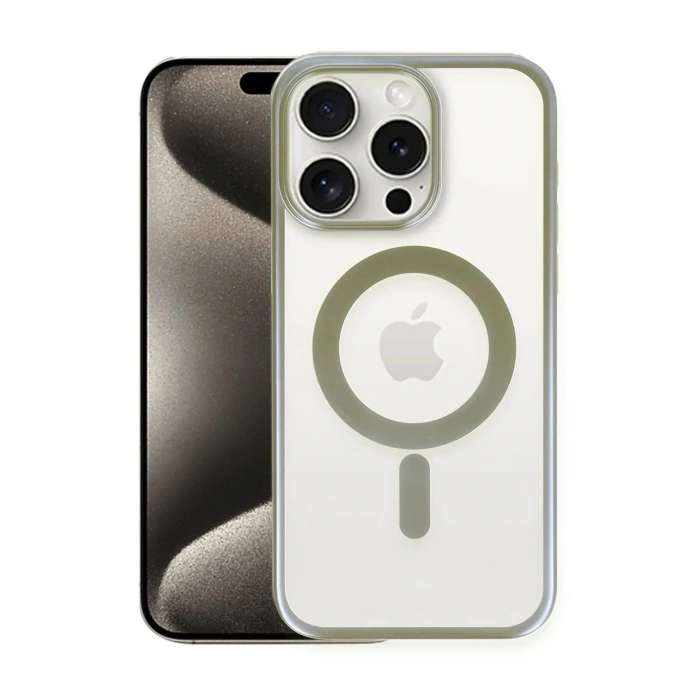 Mey İthalat®  iPhone 15 Pro Kılıf Erozi Magsafe Kapak - Gri