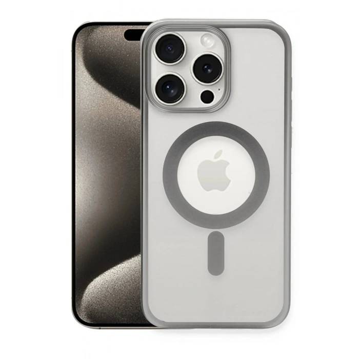 Mey İthalat®  iPhone 15 Pro Kılıf Erozi Magsafe Kapak - Gümüş