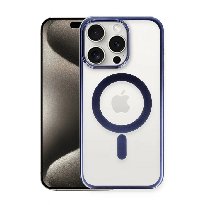 Mey İthalat®  iPhone 15 Pro Kılıf Erozi Magsafe Kapak - Lacivert