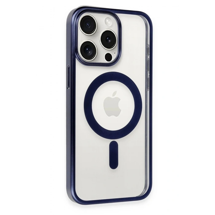 Mey İthalat®  iPhone 15 Pro Kılıf Erozi Magsafe Kapak - Lacivert