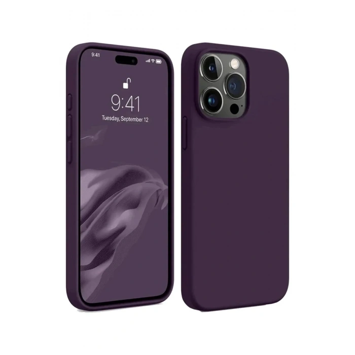 Mey İthalat®  iPhone 15 Pro Max Kılıf First Silikon - Mürdüm