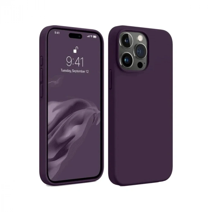 Mey İthalat®  iPhone 15 Pro Max Kılıf First Silikon - Mürdüm