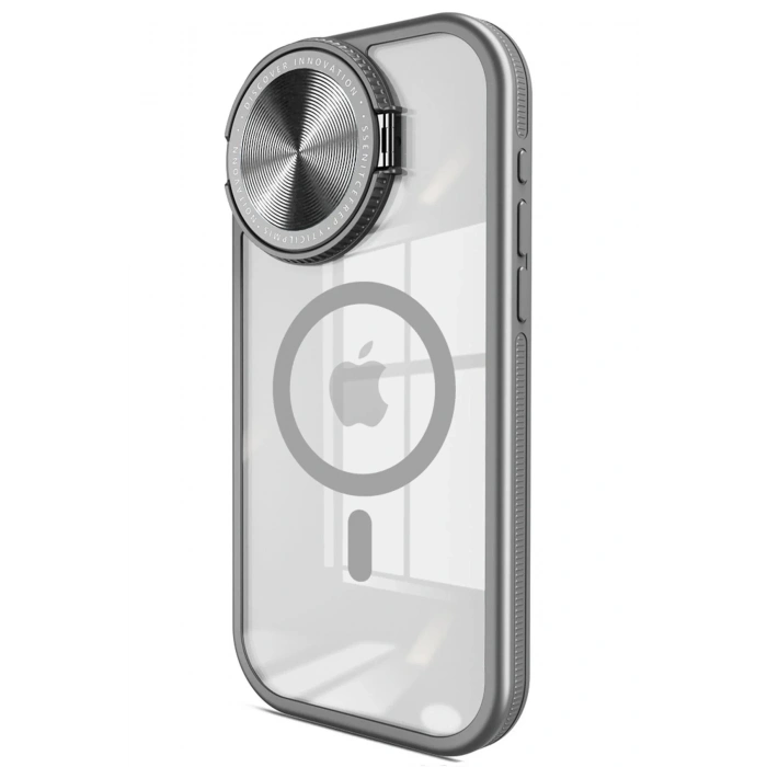 Mey İthalat®  iPhone 15 Pro Max Kılıf Teleskop Lens Magsafe Silikon Kapak - Titan Gri