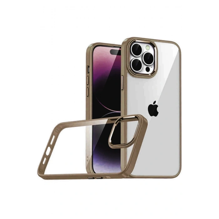 Mey İthalat®   iPhone 15 Pro Max  Lensli Silikon - Çöl Titanyum