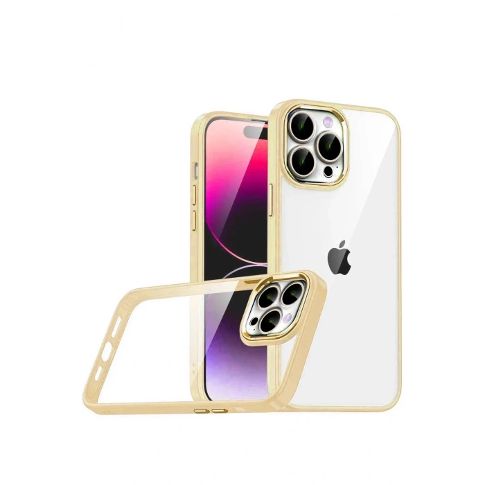 Mey İthalat®   iPhone 15 Pro Max  Lensli Silikon - Gold