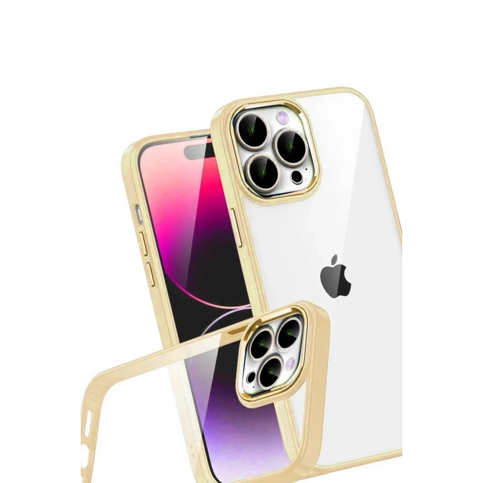 Mey İthalat®   iPhone 15 Pro Max  Lensli Silikon - Gold