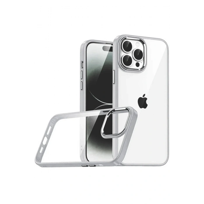 Mey İthalat®   iPhone 15 Pro Max  Lensli Silikon - Gümüş